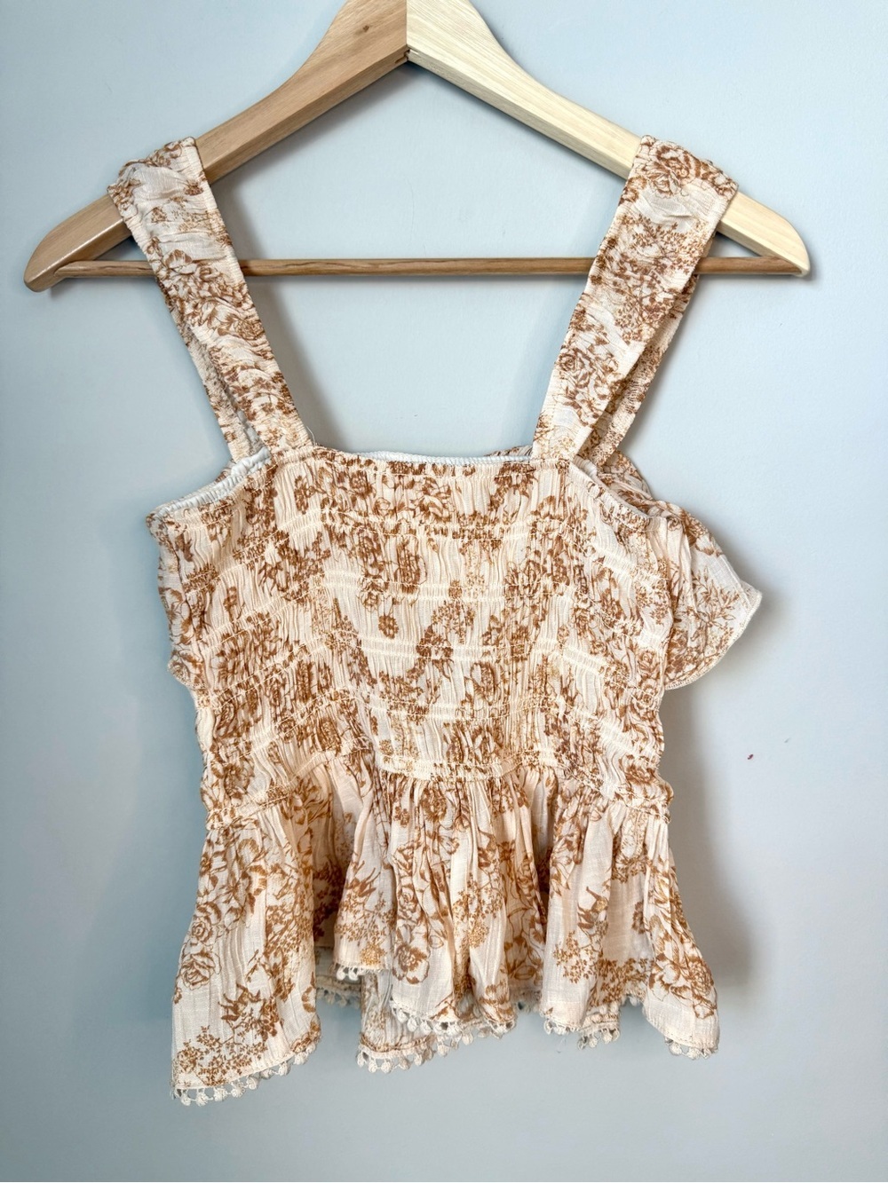 Trixxi Cream Floral Smocked Ruffle Tank Top - Brown Print - Picture 3 of 3